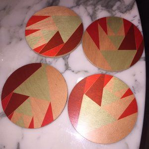 Wolfum Red Abstract Wood Coasters - Set of 4